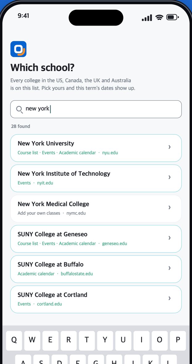 A screen from the Wheny app: Your college. Pick from 2,769 universities in the United States, the United Kingdom, Canada and Australia.