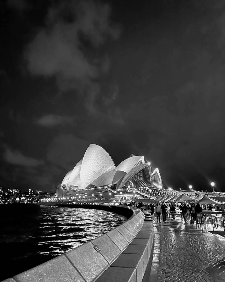 The Sydney Opera House at night, from the harbour walk.